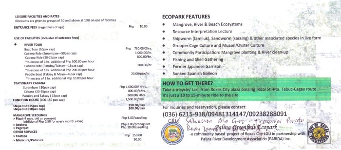Rates and services - Palina Greenbelt Ecopark, Roxas City, Capiz, Philippines