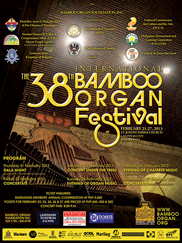 Poster and schedule, 2013 38th International Bamboo Organ Festival, Las Piñas, Manila, Philippines