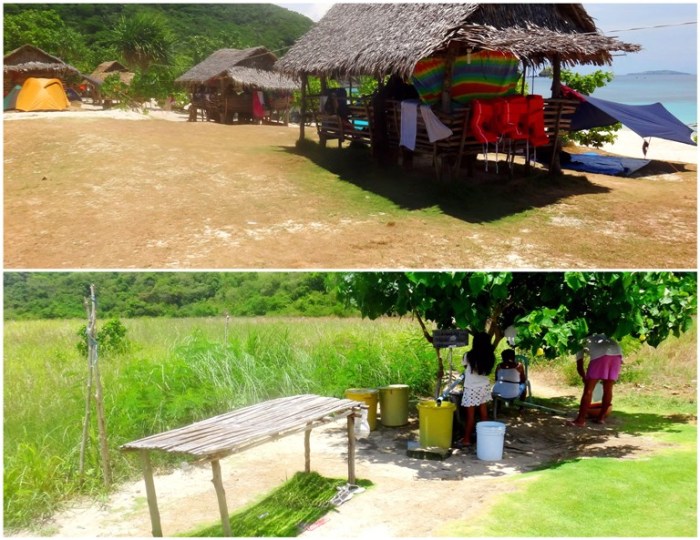 cottages, tents, bathing facilities, Mahabang Buhangin beach, Calaguas Islands, Vinzons, Camarines Norte, Philippines