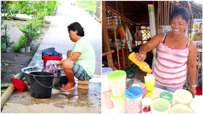 locals work, Barangay Mangcawayan (left), Mahabang Buhangin beach(right), Calaguas Islands, Vinzons, Camarines Norte, Philippines