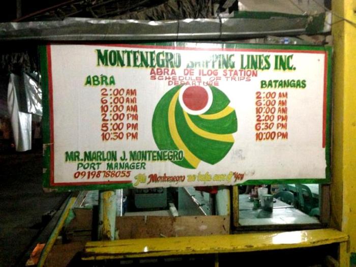 ro-ro schedules, Montenegro Shipping Lines, Batangas City to Abra de Ilog, Occidental Mindoro, Philippines