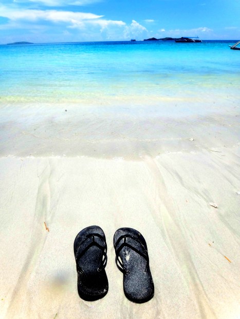 slippers, white beach, Mahabang Buhangin, Calaguas Islands, Vinzons, Camarines Norte, Philippines