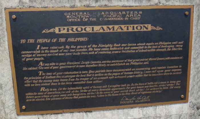 Douglas MacArthur message to Filipinos, MacArthur Landing Memorial, Palo, Leyte, Philippines