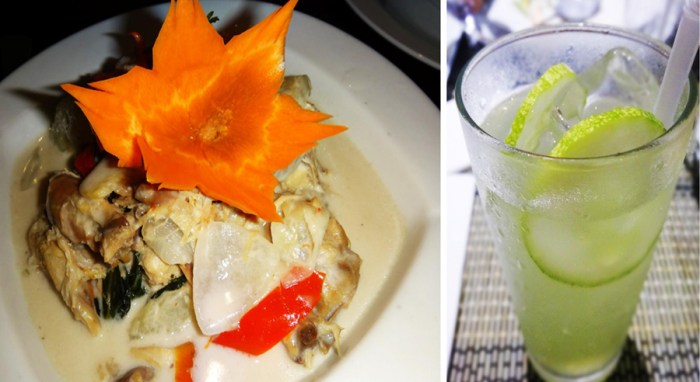 hinatukan na manok (native chicken in coconut milk), cucumber lemonade Jasmine Restaurant, Oriental Hotel, Palo, Leyte, Philippines