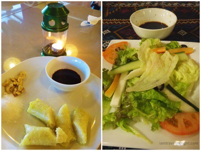 healthy salad, homemade vinaigrette, native suman, sticky rice, spa vacation, Luljetta's Hanging Gardens and Spa, Loreland Farm Resort, Antipolo, Philippines, near Manila