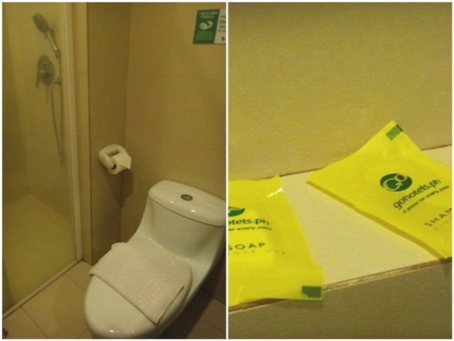 Go Hotels Bacolod toilet, rain shower, basic soap shampoo