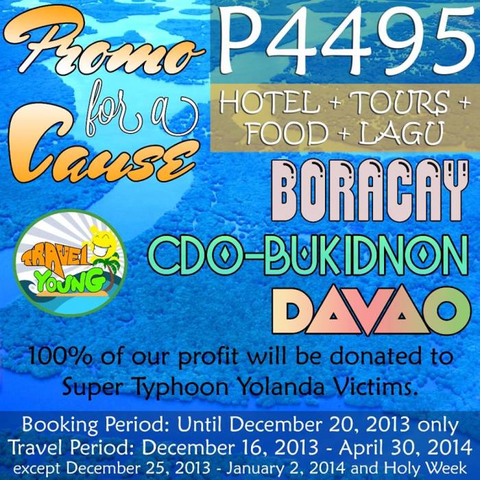 Travel Boracay, CDO, Bukidnon, Davao, for a cause by Travel Young, Yolanda, Haiyan fundraising