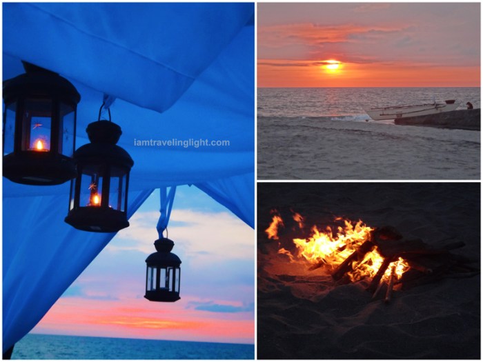 Beach sunset, bonfire, candle lamps, romantic lamps, Zambawood Resort, luxury resort, advocacy resort, La Paz, San Narciso, Zambales