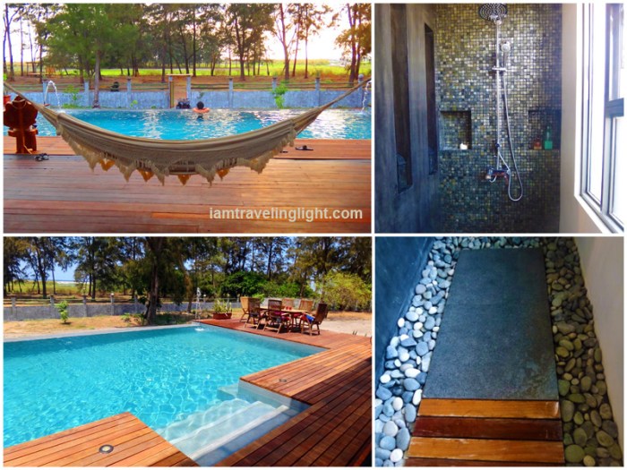 infinity pool, white cloth Venezuela hammock, agoho chairs, deck, lounge, agoho pine-like trees, zen shower, stones, Zambawood Resort, luxury, advocacy, La Paz, San Narciso, Zambales