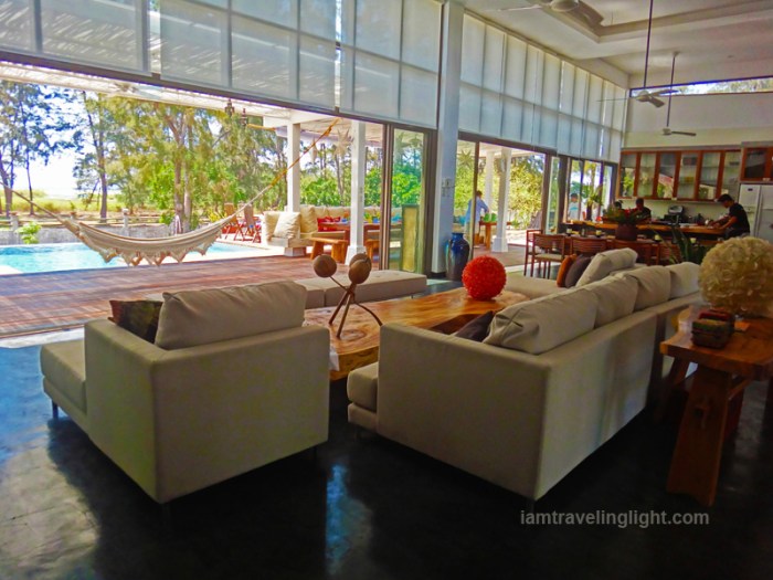living room, weather-resistant sofa, infinity pool, beach house, open design, high ceiling, eco-friendly design, Zambawood Resort, luxury resort, advocacy resort, La Paz, San Narciso, Zambales
