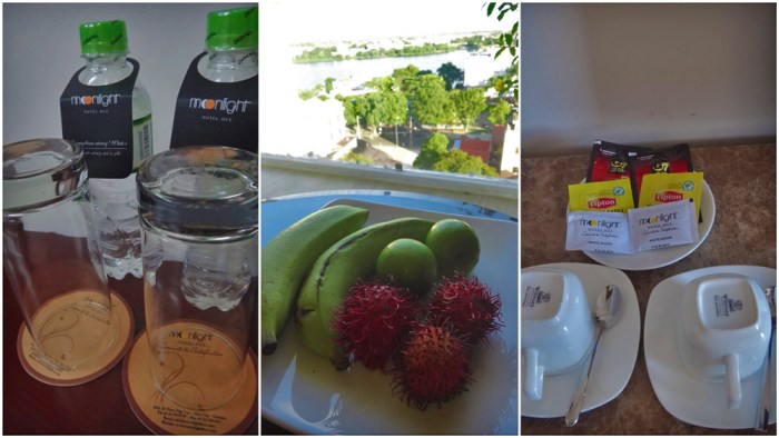 complimentary bottled water, hot tea, fresh fruit, deluxe room, moonlight hotel, luxury hotel, hue, vietnam