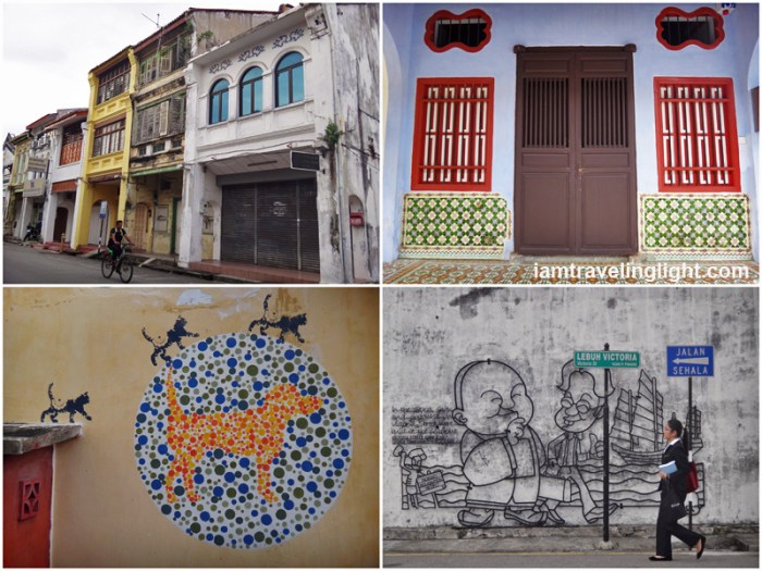 Penang old houses and cat street art