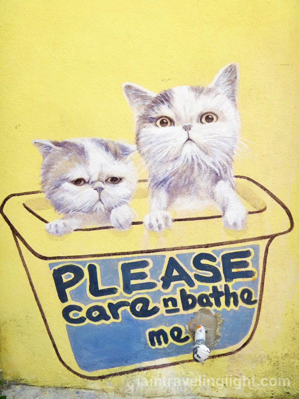 Please care and bathe me, cat street art, Penang, Malaysia