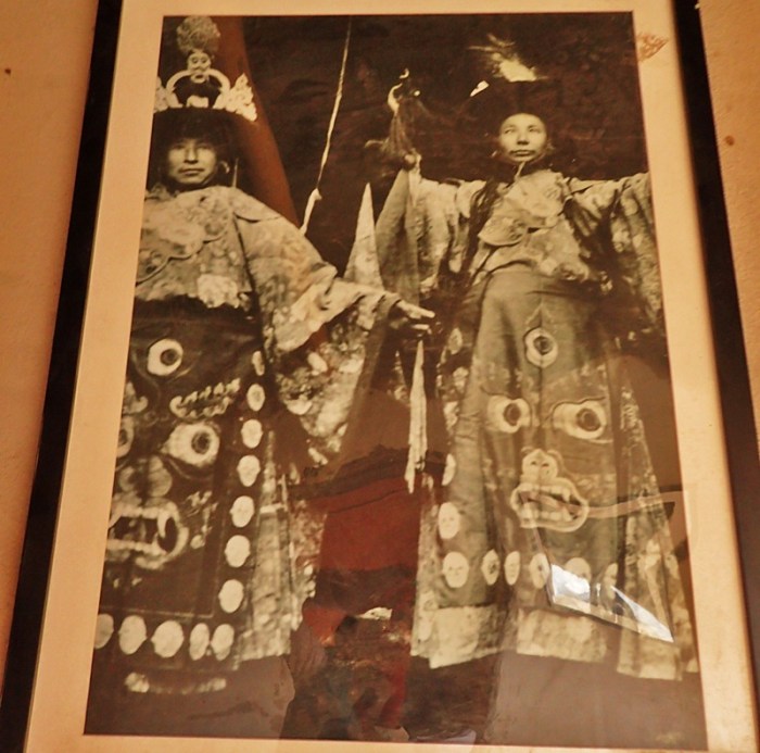 Leh Palace exhibit, Ladakh, India, Kashmir, Black Hat temple dancers from Tibet, Tse Choling monastery,.jpg