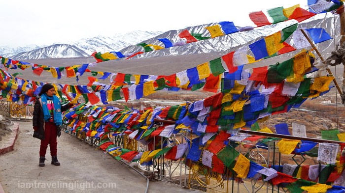 Spituk Gompa, monastery, touching colorful prayer flags, Tibetan Buddhism, view of Leh town, Ladakh, snowcapped mountains, Himalayas, landscape, India.jpg