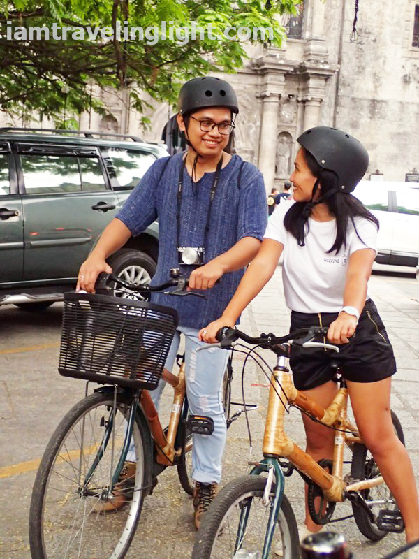Bambike, couple, San Agustin Church, bamboo bike tour, eco-friendly tour, Intramuros, Manila.JPG