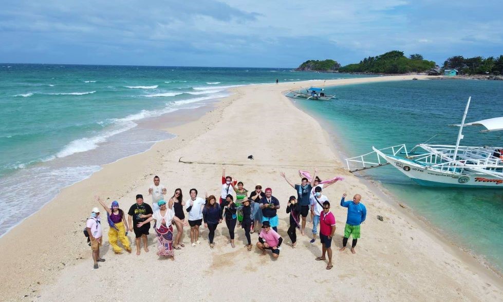 Group picture at Bantigue Island using a drone